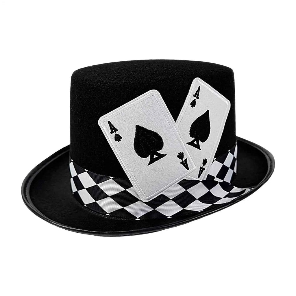 Magician Top Hat Poker Card Pattern Novelty Felt Top Hat for Amateur Hobbyists Theater Teachers Party Planners Cosplayers