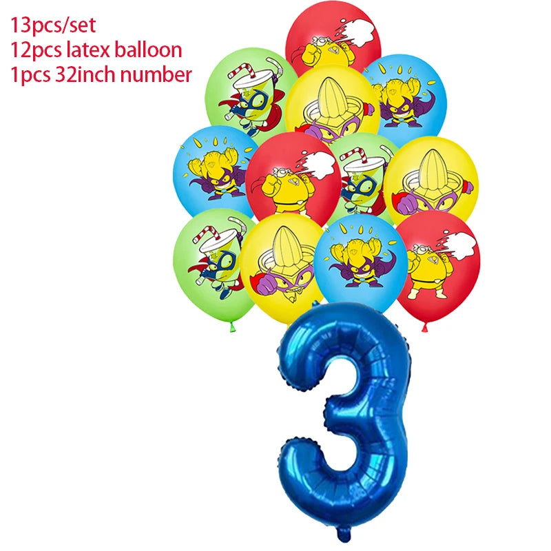 Superzings Birthday Party Decoration Balloon Banner Cake Topper SuperthingsTableware Birthday Party Supplies Baby Shower
