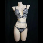 Sparkly Crystal Rhinestone Diamond Bra & Bikini Set Stage Costume