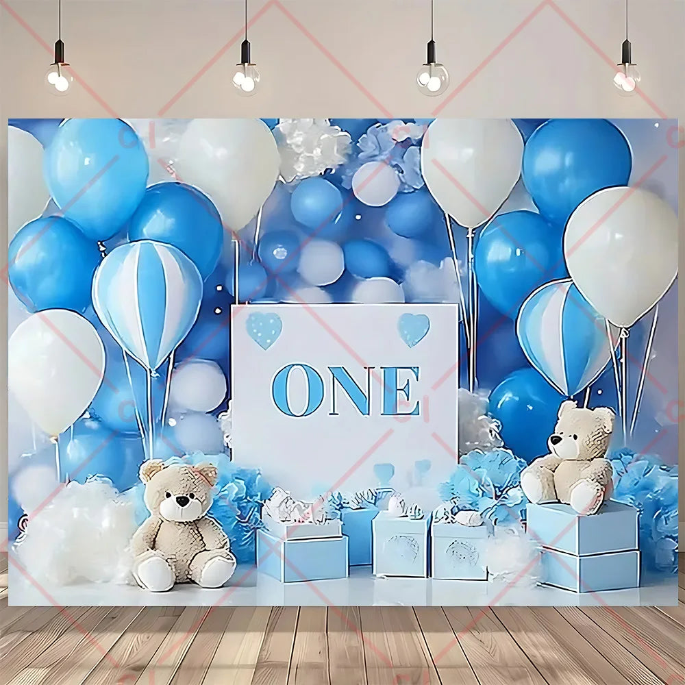 Newborn Baby 1st Birthday Backdrop Pink Blue Balloon Girl Boy Baby Shower Cake Smash Photography Background Decor Photo Studio