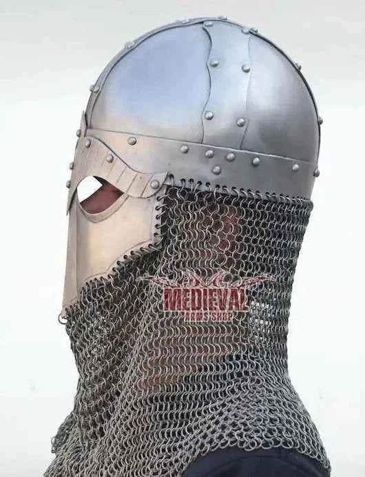 Full Face Handmade Viking Helmet Chainmail Aventail Mild Steel Medieval Armor Cosplay Reenactment Antique Display Collectible