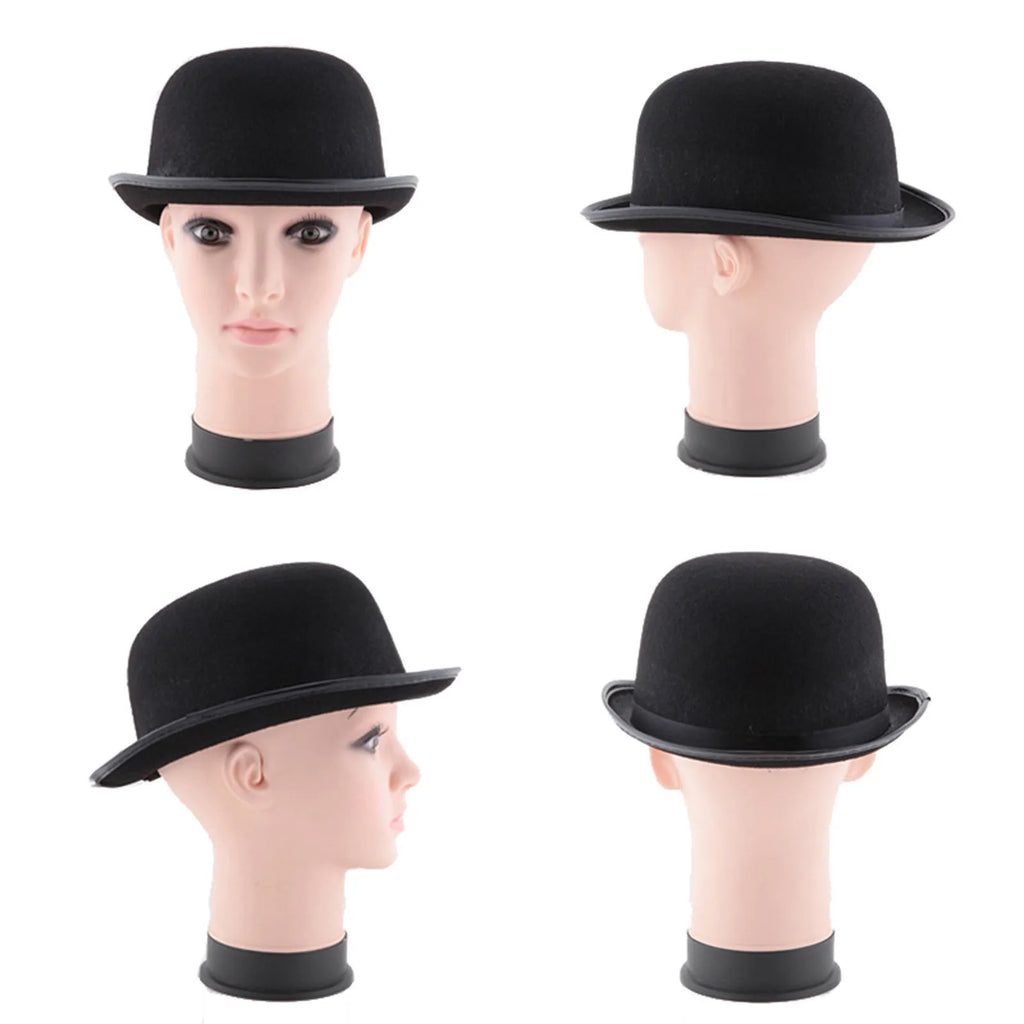 Pure Black Halloween Magic Hat With Hat Holder Cotton Bowler Hat Men'S Satin Hat Gentleman Clothing Gift For Men