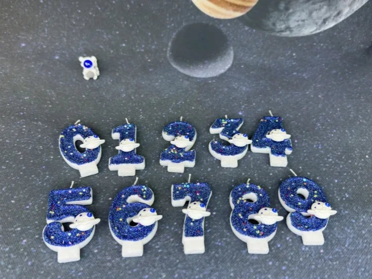Boys Birthday Number Candle Cake Topper Blue Planetary Universe Children Baby Party One Year Old Dessert Decor Baking Supplies