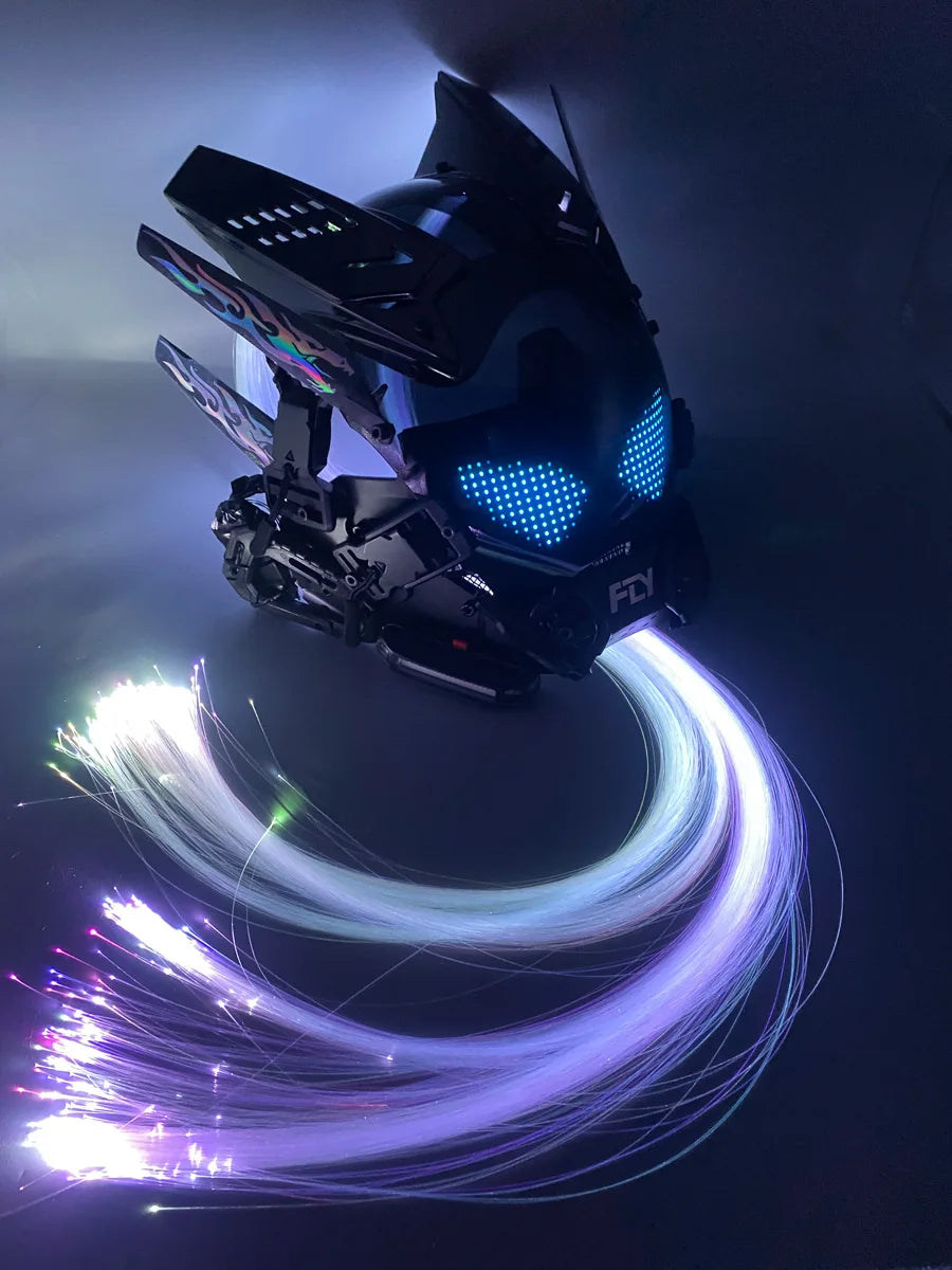 Cyber Punk Mask Mech Warrior Cosplay Helmet With LED Color Screen With Light Up Braids Cosplay Helmet Halloween Party Props Gift - Big Tim's Magic Emporium
