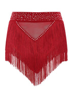 Rhinestone Tassel High-Waist Dance Shorts & Sheer Mesh Fringe Skirt