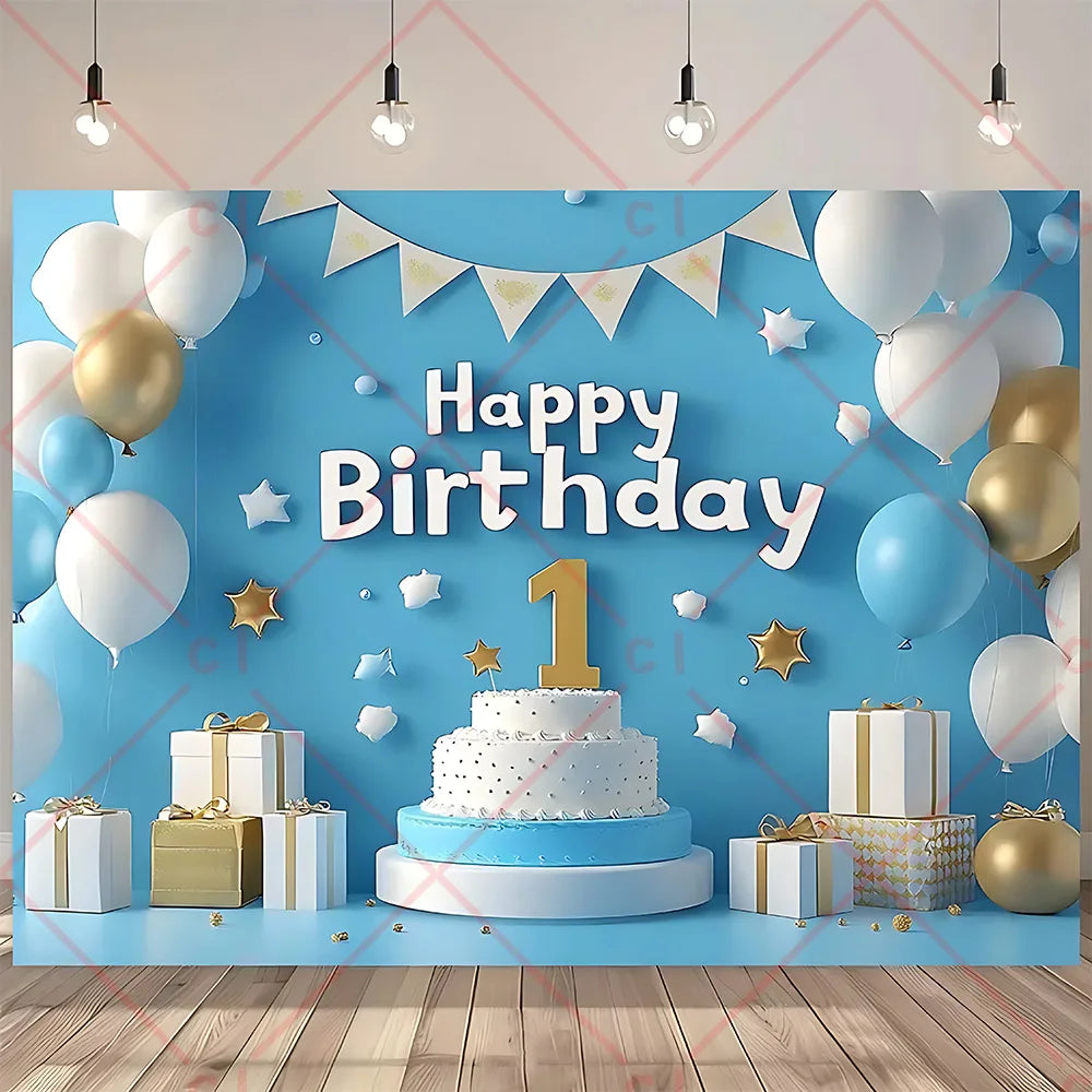 Newborn Baby 1st Birthday Backdrop Pink Blue Balloon Girl Boy Baby Shower Cake Smash Photography Background Decor Photo Studio