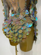 Iridescent Mermaid Scale Sequin & Rhinestone Illusion Bodysuit Stage Costume