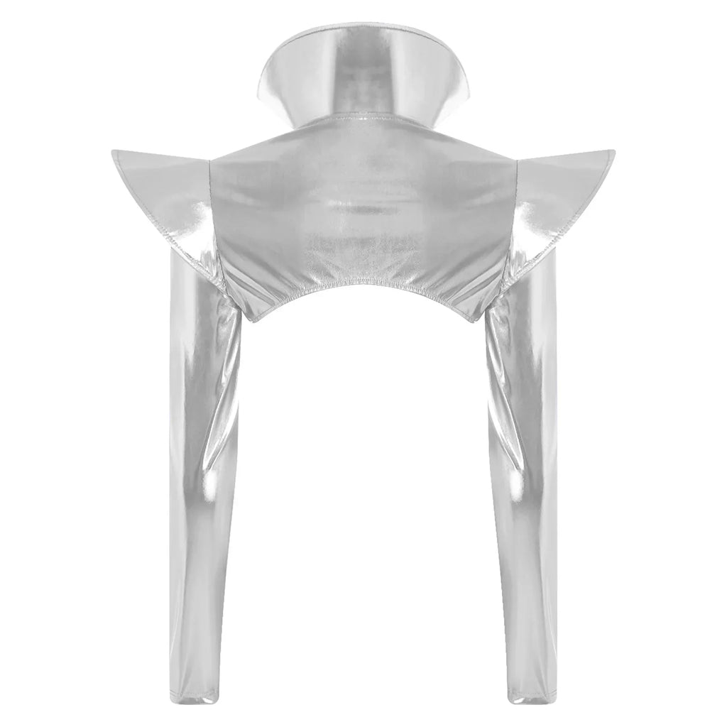 Metallic Shoulder Armor Shrug Crop Top & Sleeves Futuristic Pauldron Stage Costume