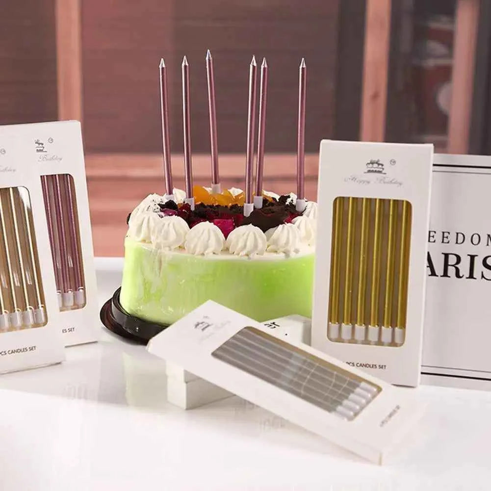 6pcs/Kit Birthday Cake Candles Gold Silver Candles Cupcake Decoration Baby Shower Wedding Party Decorative Candle Toppers