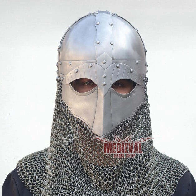Full Face Handmade Viking Helmet Chainmail Aventail Mild Steel Medieval Armor Cosplay Reenactment Antique Display Collectible
