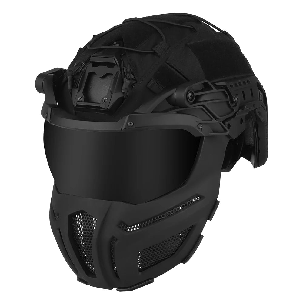 Tactical FAST Helmet Half Face Mask With Flip Goggles Black/Clear 2Pcs Lenses for Hunting Airsoft CS Game Paintball Mask Gear - Big Tim's Magic Emporium