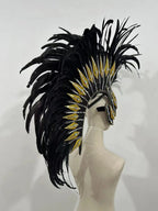 The Stardust Dark Empress – Premium Black Feathered Carnival & Gogo Headdress