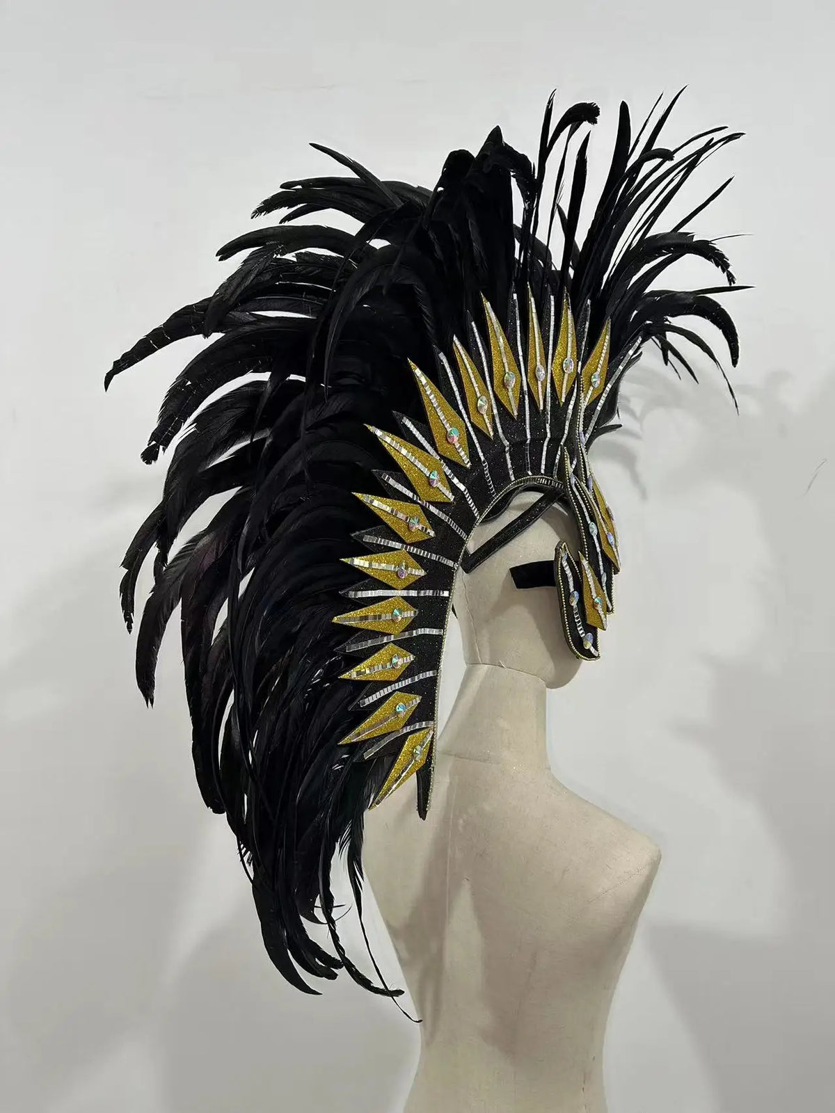 The Stardust Dark Empress – Premium Black Feathered Carnival & Gogo Headdress