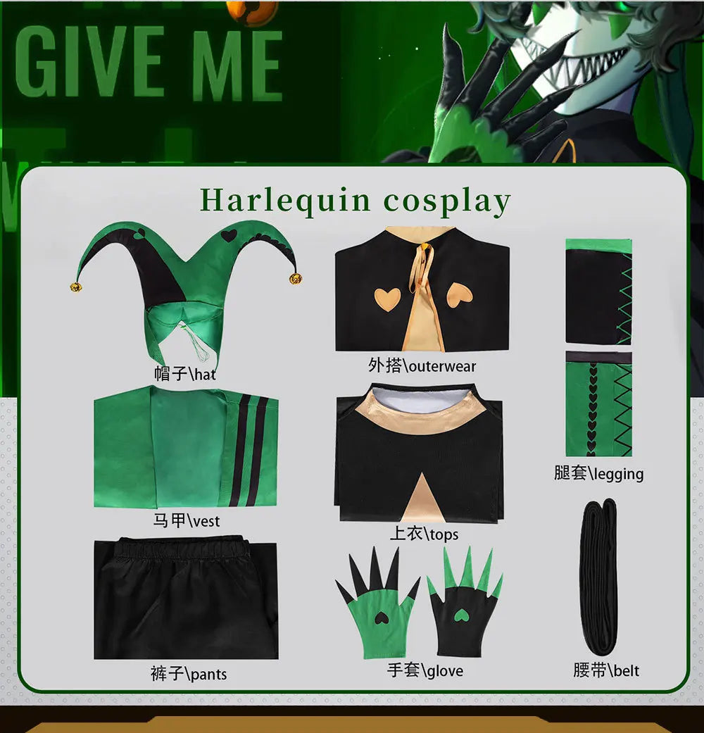 ‌Anime The Freak Circus Harlequin Cosplay Costume Adult Clown Top Pant Set Joker Uniform Halloween Costume Carnival for Adult