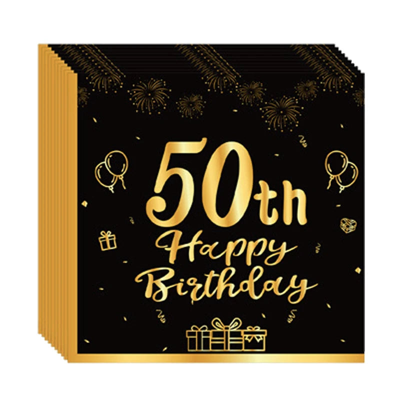 18th~60th Happy Birthday Party Napkins Black Gold Birthday Party Table Napkins Decorations Birthday Party Supplies