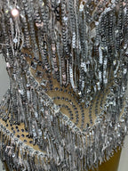 Sparkly Rhinestone Tassel Backless Mesh Bodysuit Luxury Stage Performance Costume