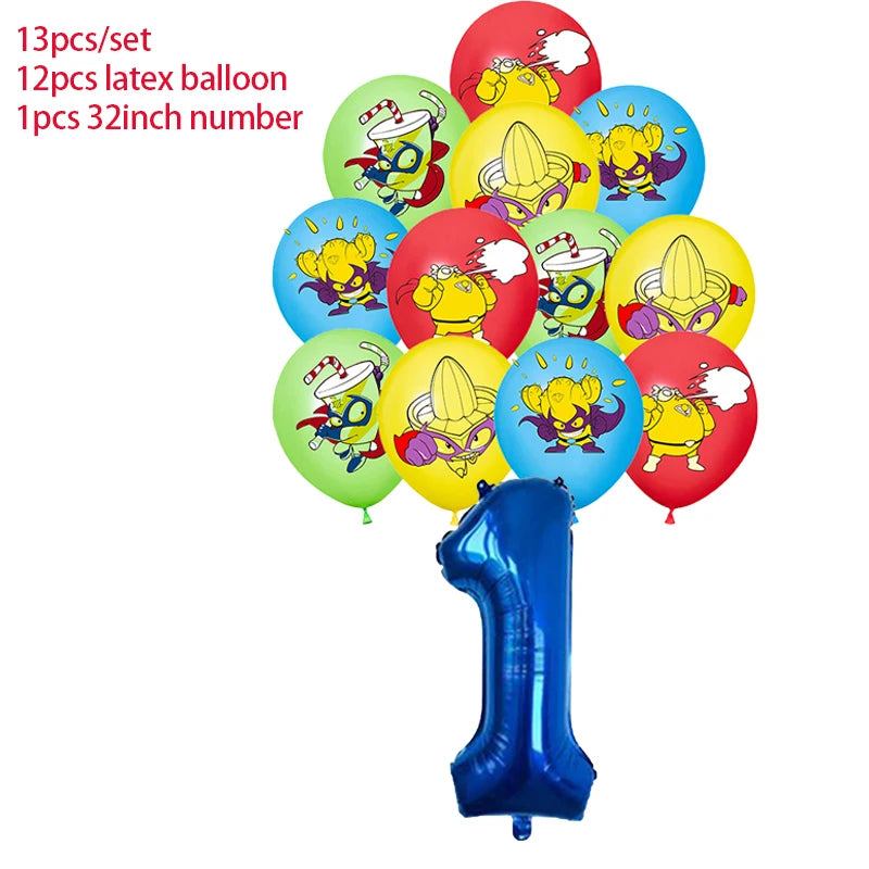 Superzings Birthday Party Decoration Balloon Banner Cake Topper SuperthingsTableware Birthday Party Supplies Baby Shower