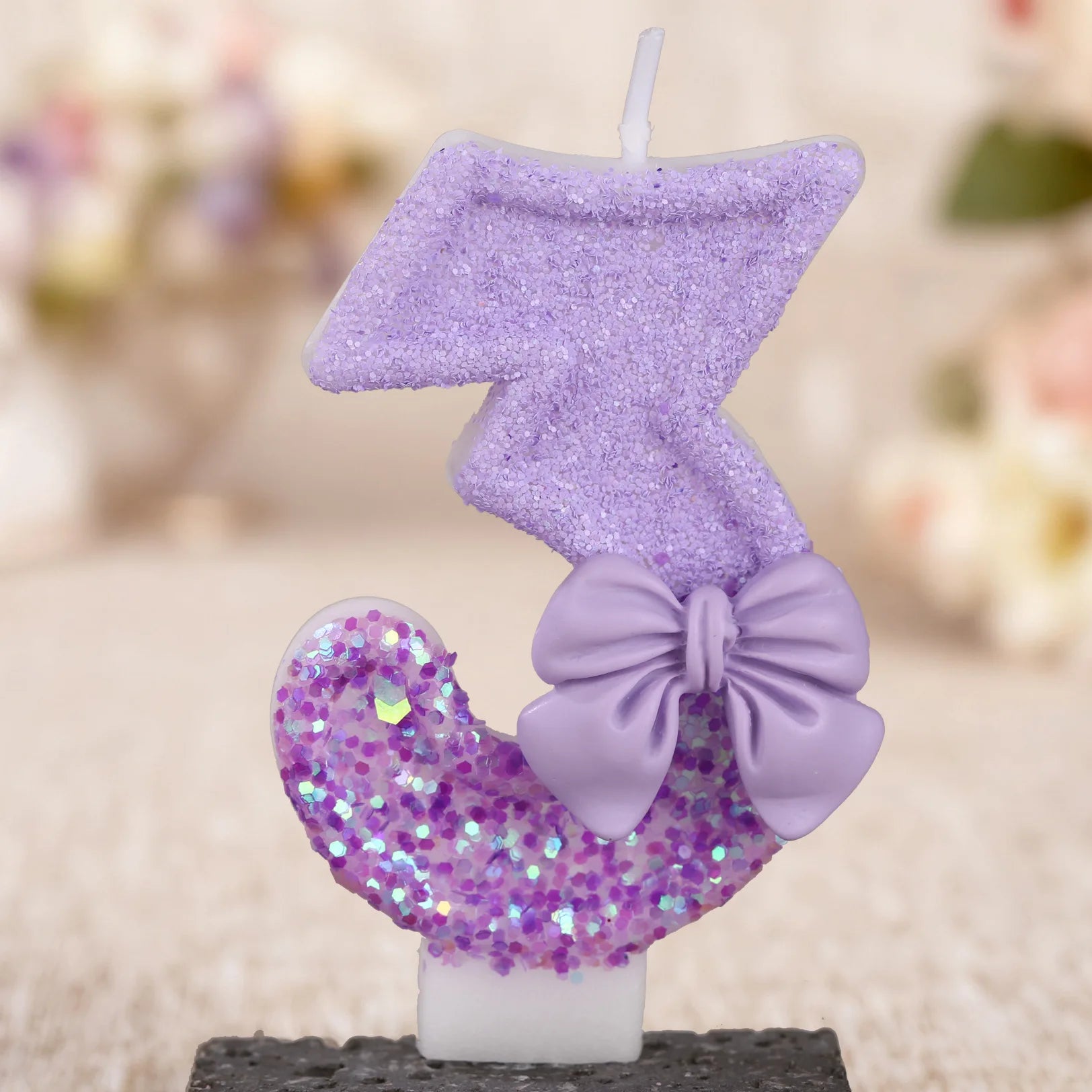 Digital candle purple bow birthday cake party candle birthday digital candle dinner candle
