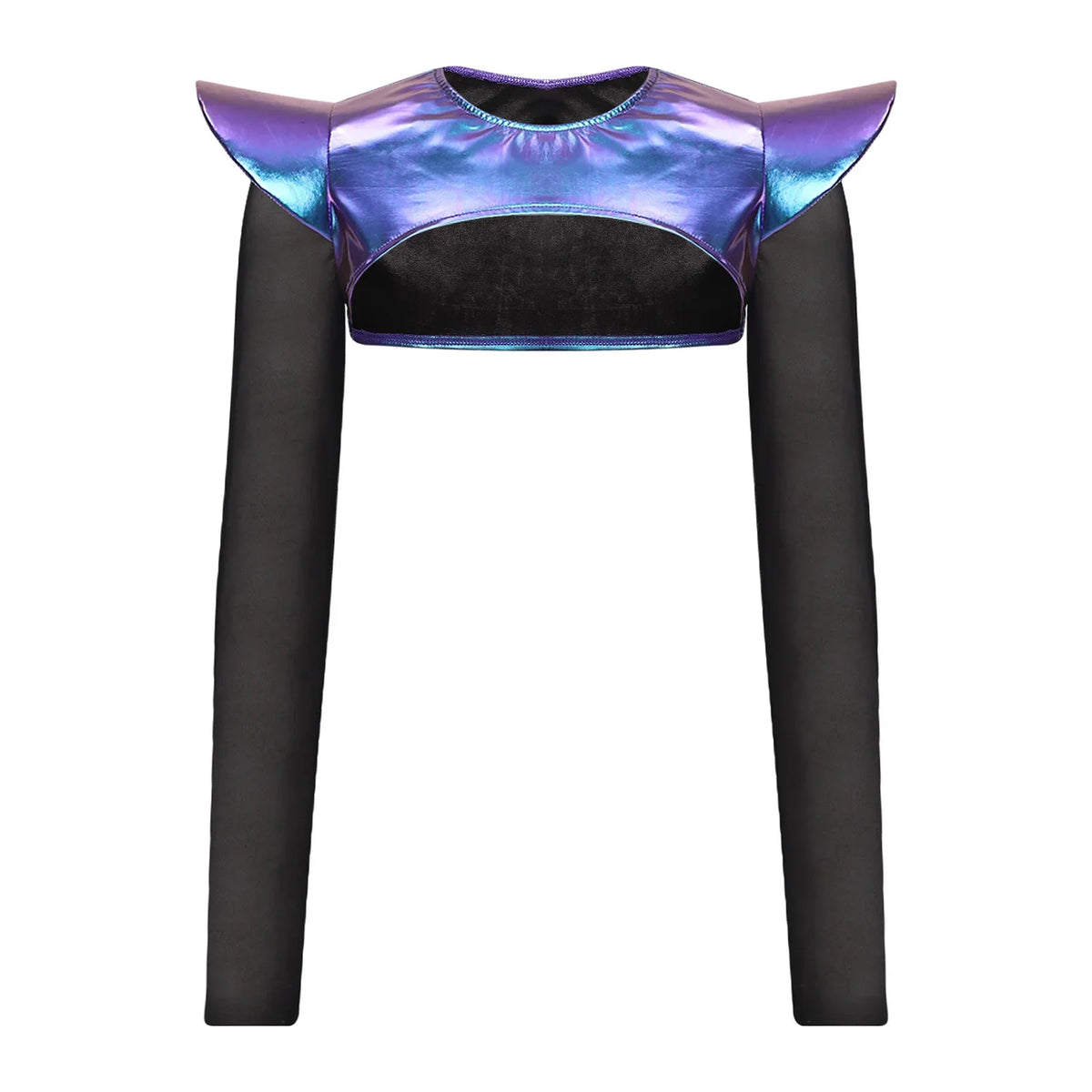 Metallic Shoulder Armor Shrug Crop Top & Sleeves Futuristic Pauldron Stage Costume