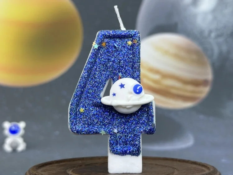 Boys Birthday Number Candle Cake Topper Blue Planetary Universe Children Baby Party One Year Old Dessert Decor Baking Supplies