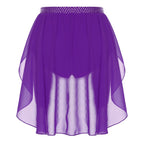 Womens Modern Lyrical Dance Skirt Performance Costume Sparkly Rhinestone Irregular Chiffon Hem Built-in Briefs Skirt Dancewear