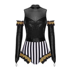 Circus Ringmaster Sequin Striped Bodysuit & Metallic Gloves 2-Piece Stage Costume Set