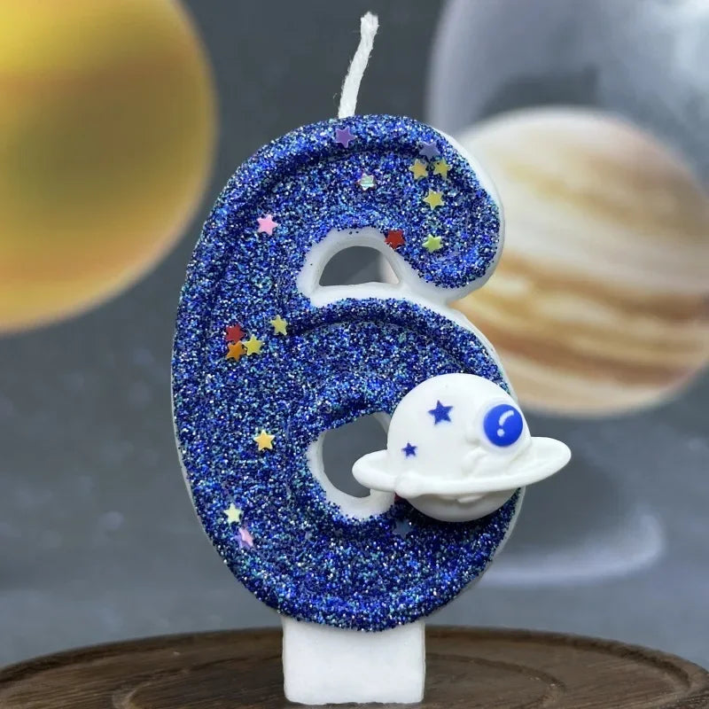 Boys Birthday Number Candle Cake Topper Blue Planetary Universe Children Baby Party One Year Old Dessert Decor Baking Supplies