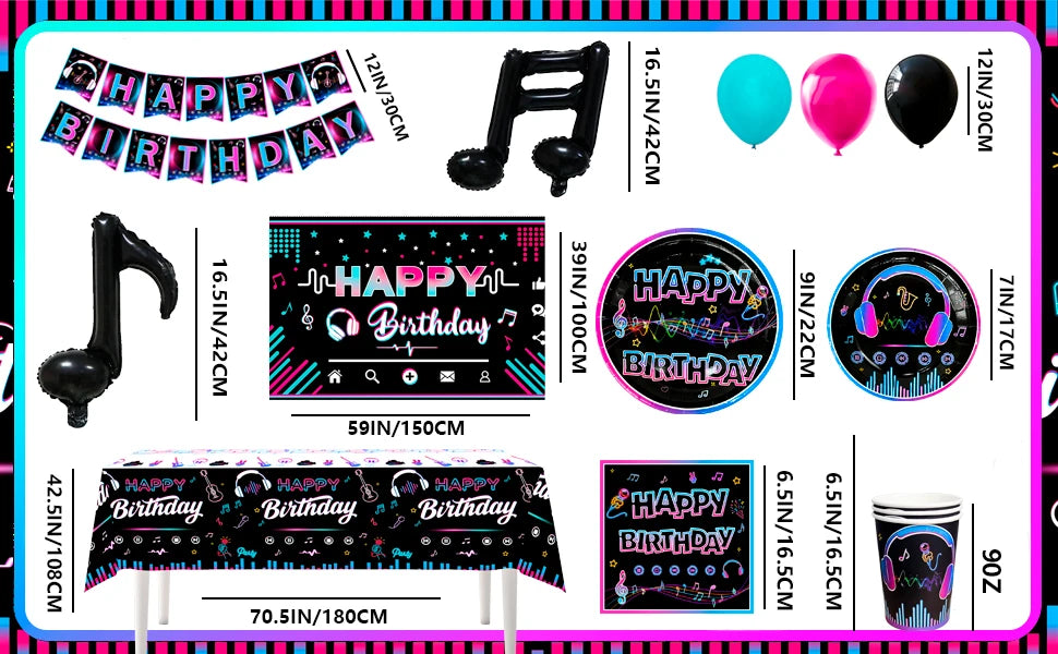 Tik Tok Party Supplies,93pcs Tiktok Party Decorations & Tableware Set - Tik Tok Party Cups,Napkins Backdrop etc Party Supplies - Big Tim's Magic Emporium