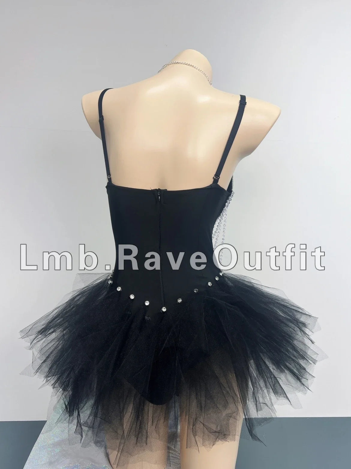 Black Beaded Chain Fringe Showgirl Bodysuit – Glamour Stage & Festival Performance Costume