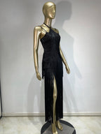 Double-Layer Fringe Bandage Ankle-Length Evening Gown & Gala Dress