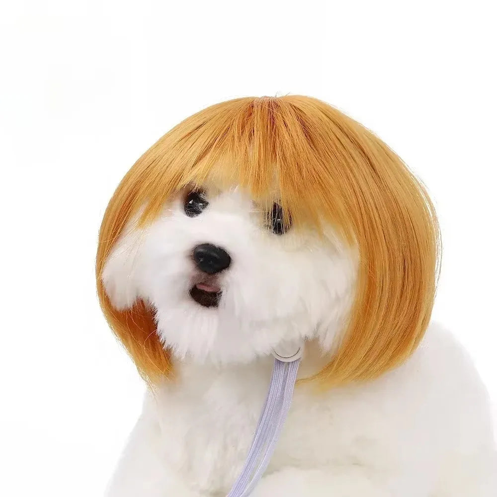 Cute Straight Hair Pet Costume Wig Colorful Funny Cat Cosplay Wig Adjustable Dog Hairpiece Photography