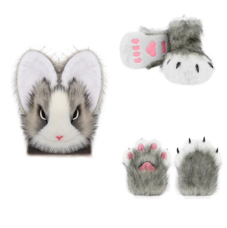 Original Realistic Furry Animal Fursuit Kigurumi Big Ear Rabbit Head Cover Cosplay Costume Halloween Wearable Accessories - Big Tim's Magic Emporium