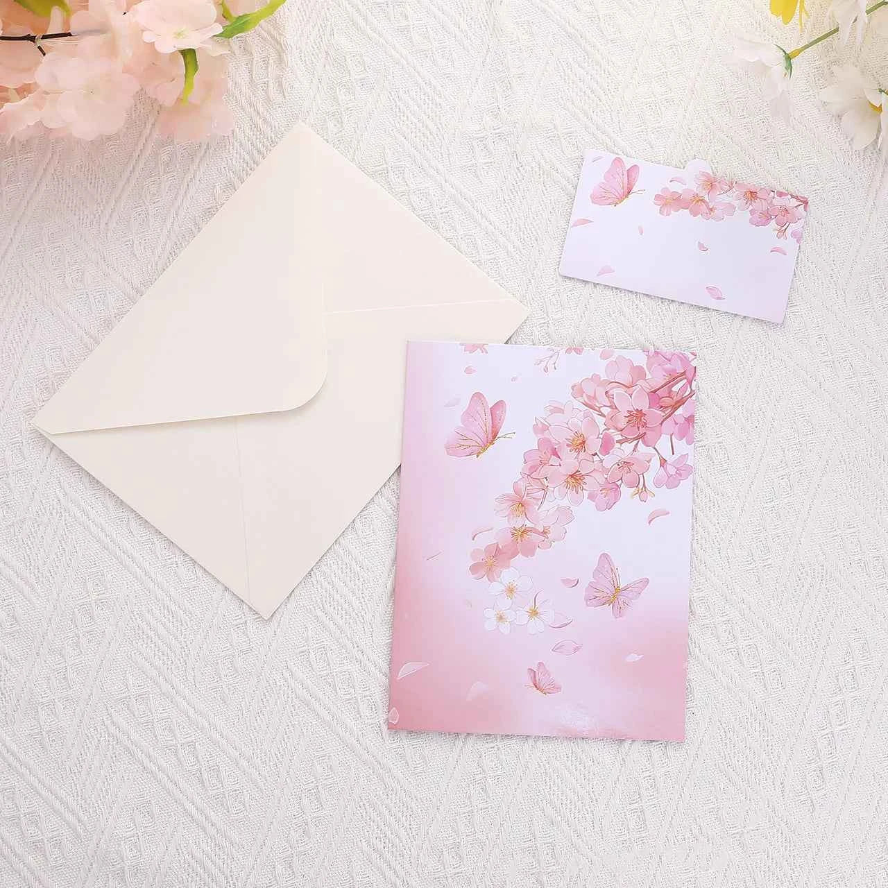 Birthday Pop Up Card: 3D Butterfly Cake & Cherry Blossom Design with Envelope