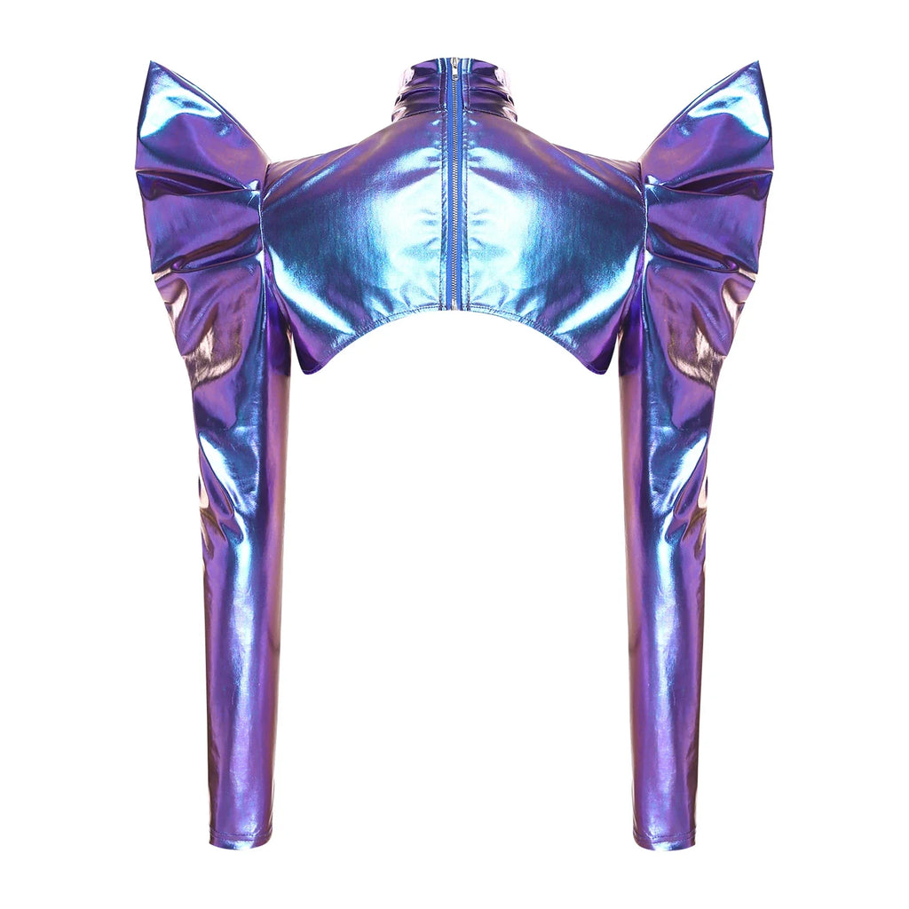 Metallic Shoulder Armor Shrug Crop Top & Sleeves Futuristic Pauldron Stage Costume