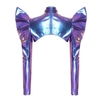 Metallic Shoulder Armor Shrug Crop Top & Sleeves Futuristic Pauldron Stage Costume