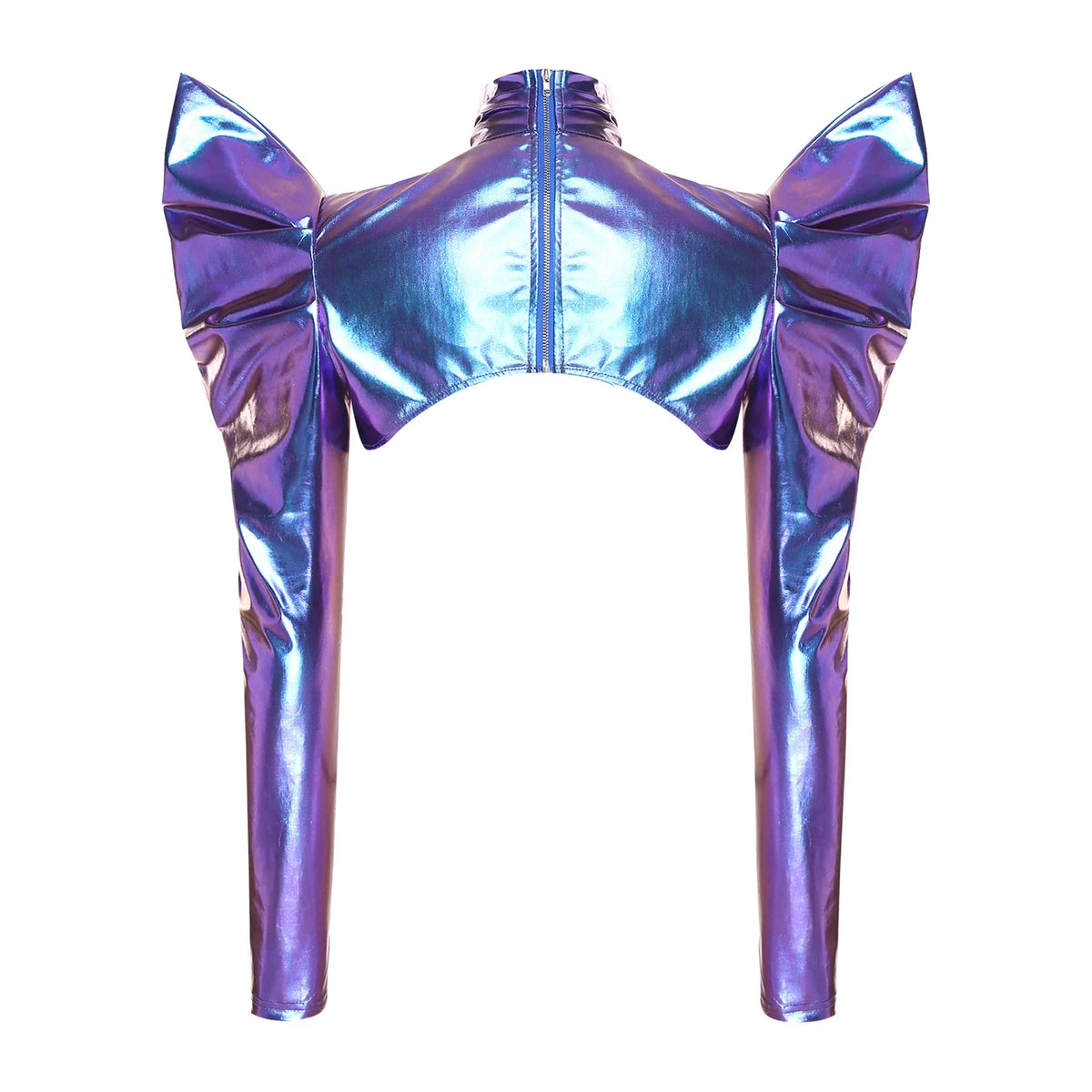 Metallic Shoulder Armor Shrug Crop Top & Sleeves Futuristic Pauldron Stage Costume