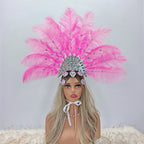 Artisanal Ostrich Feather Showgirl Headdress & Carnival Hair Accessory