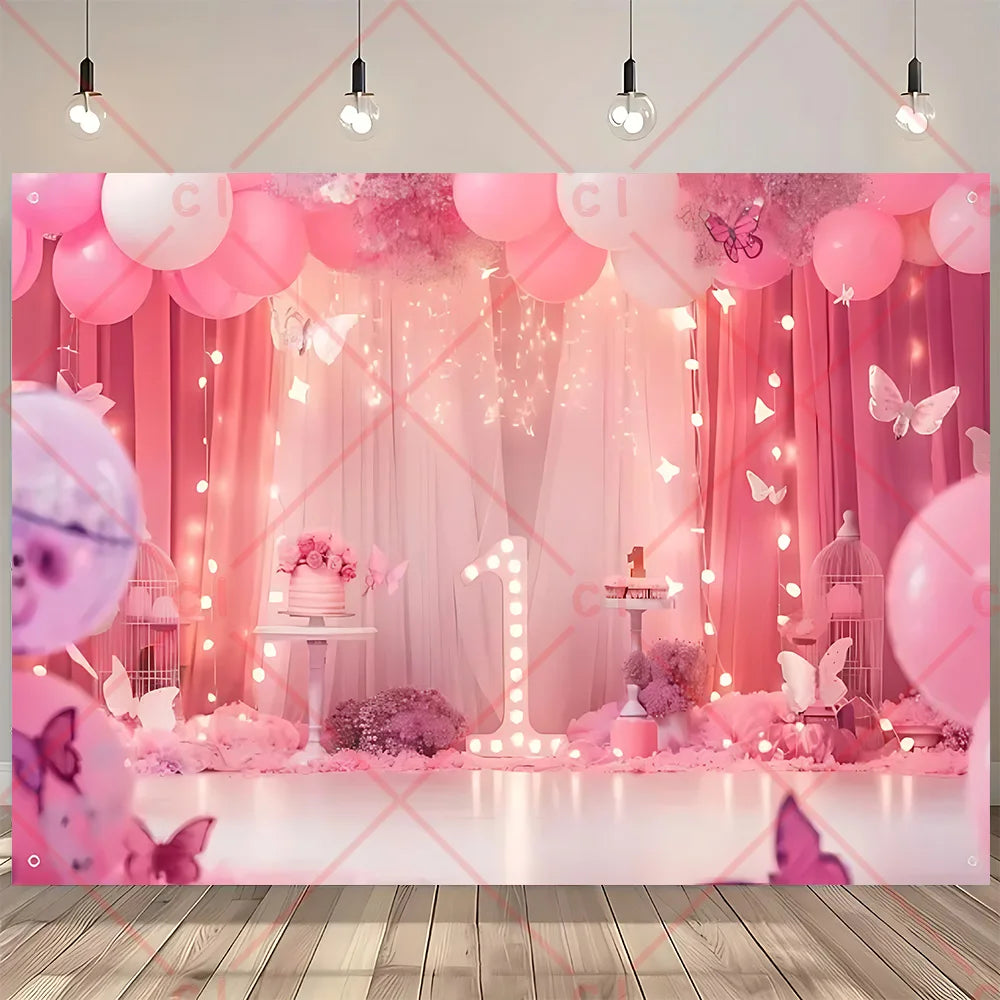 Newborn Baby 1st Birthday Backdrop Pink Blue Balloon Girl Boy Baby Shower Cake Smash Photography Background Decor Photo Studio