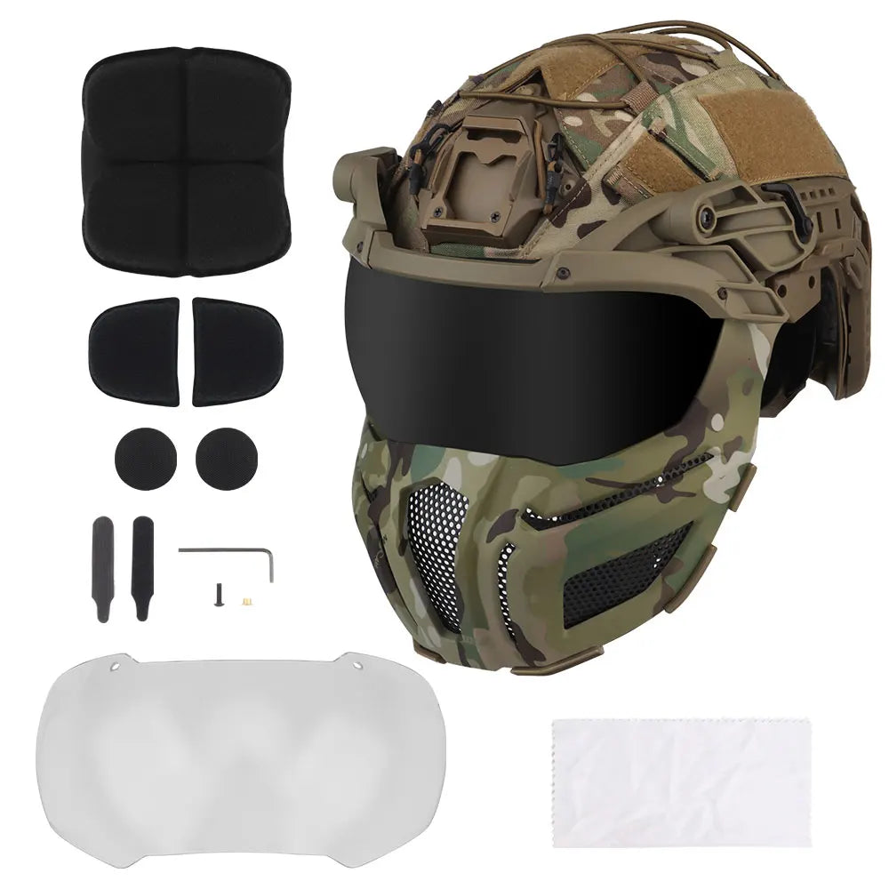 Tactical FAST Helmet Half Face Mask With Flip Goggles Black/Clear 2Pcs Lenses for Hunting Airsoft CS Game Paintball Mask Gear - Big Tim's Magic Emporium