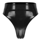 High-Waist Patent Leather Wet-Look Briefs with Adjustable Back Buckle Belt