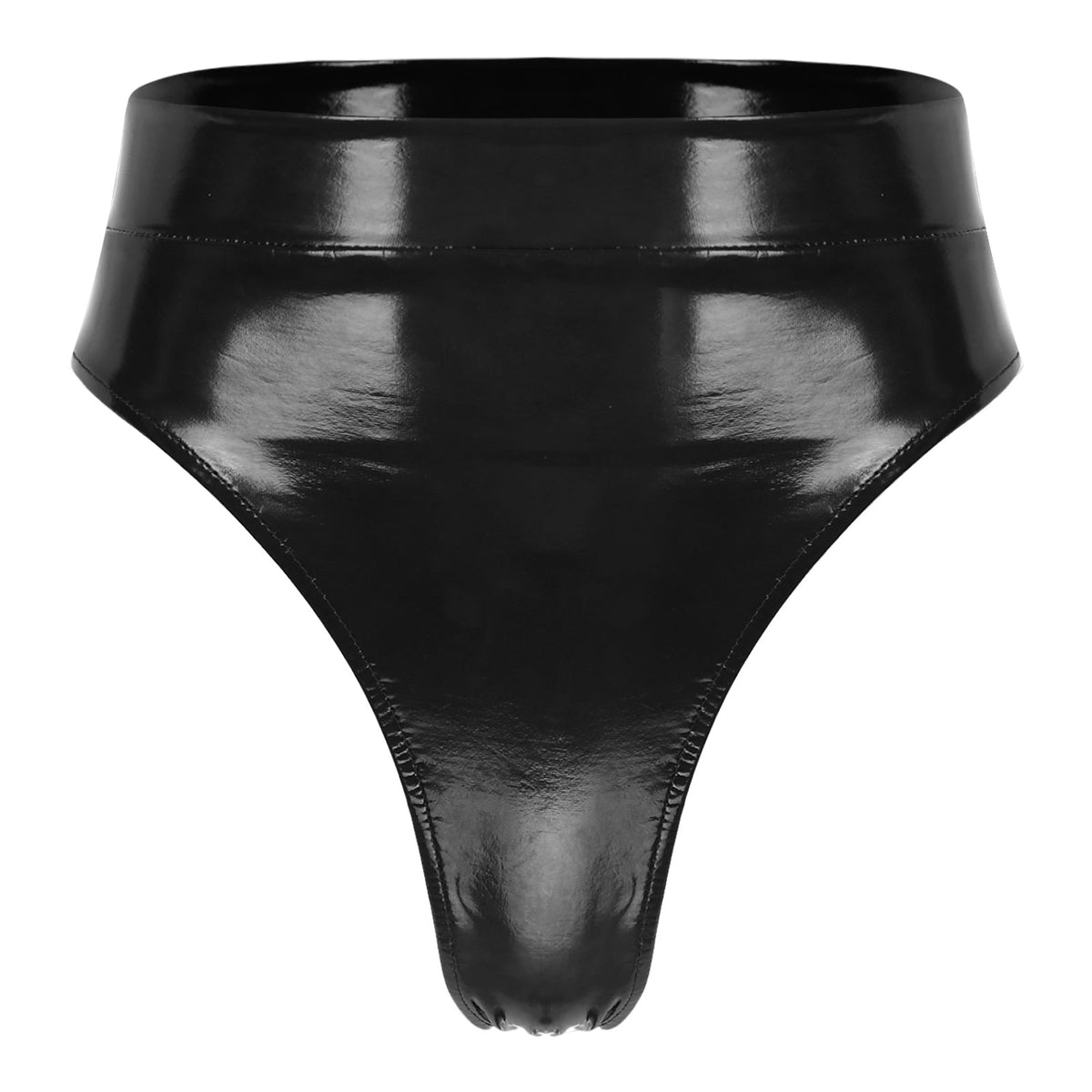 High-Waist Patent Leather Wet-Look Briefs with Adjustable Back Buckle Belt