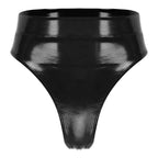 High-Waist Patent Leather Wet-Look Briefs with Adjustable Back Buckle Belt
