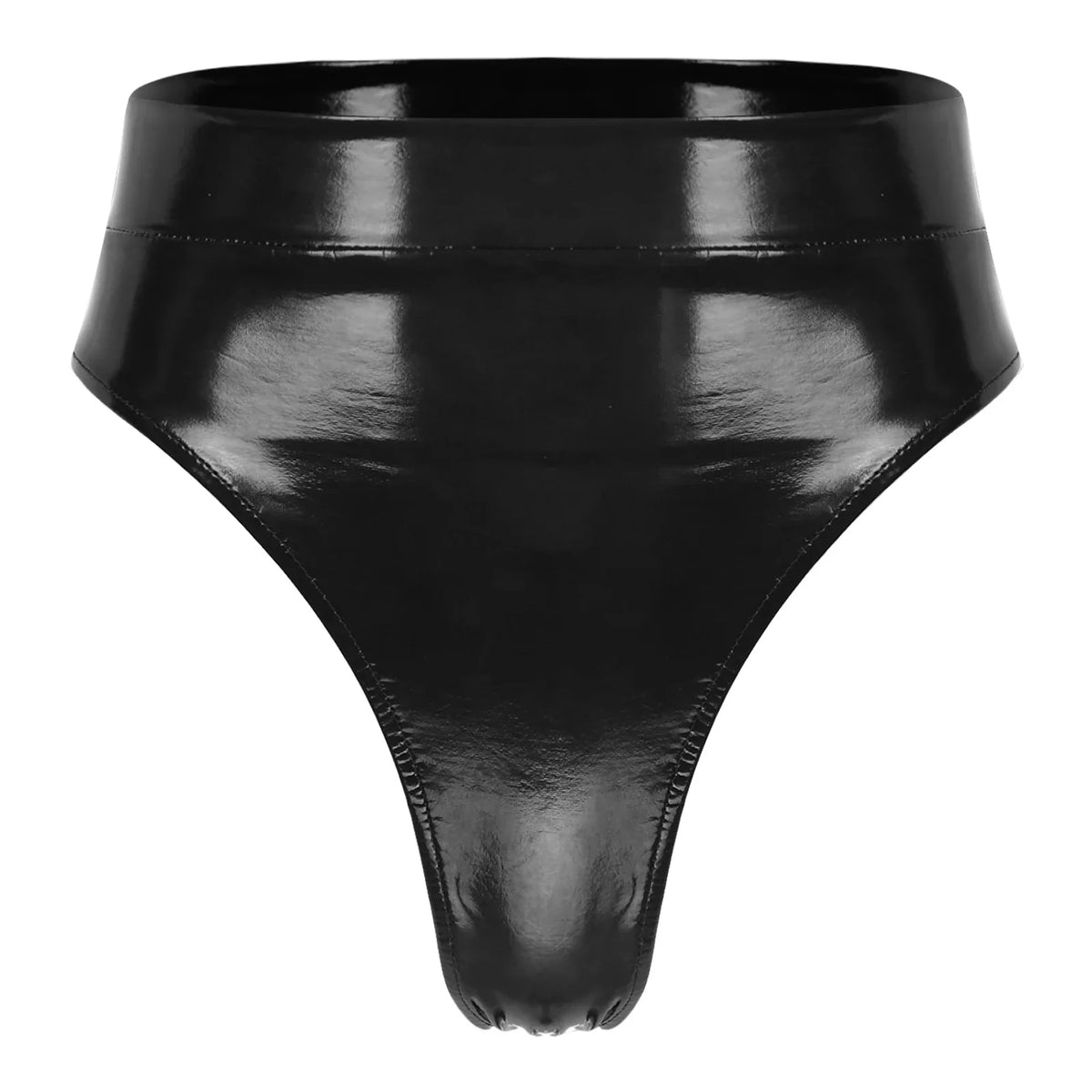 High-Waist Patent Leather Wet-Look Briefs with Adjustable Back Buckle Belt