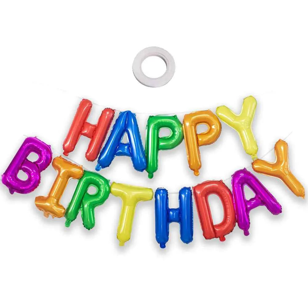 Gold Blue Happy Birthday Balloon 16Inch Foil Letters Birthday Sign Banner Bunting for Girls Boys Kids Adults Birthday Decoration