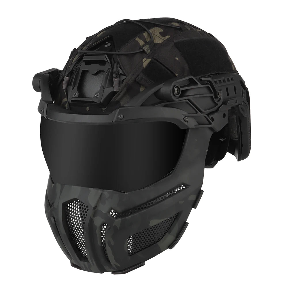 Tactical FAST Helmet Half Face Mask With Flip Goggles Black/Clear 2Pcs Lenses for Hunting Airsoft CS Game Paintball Mask Gear - Big Tim's Magic Emporium