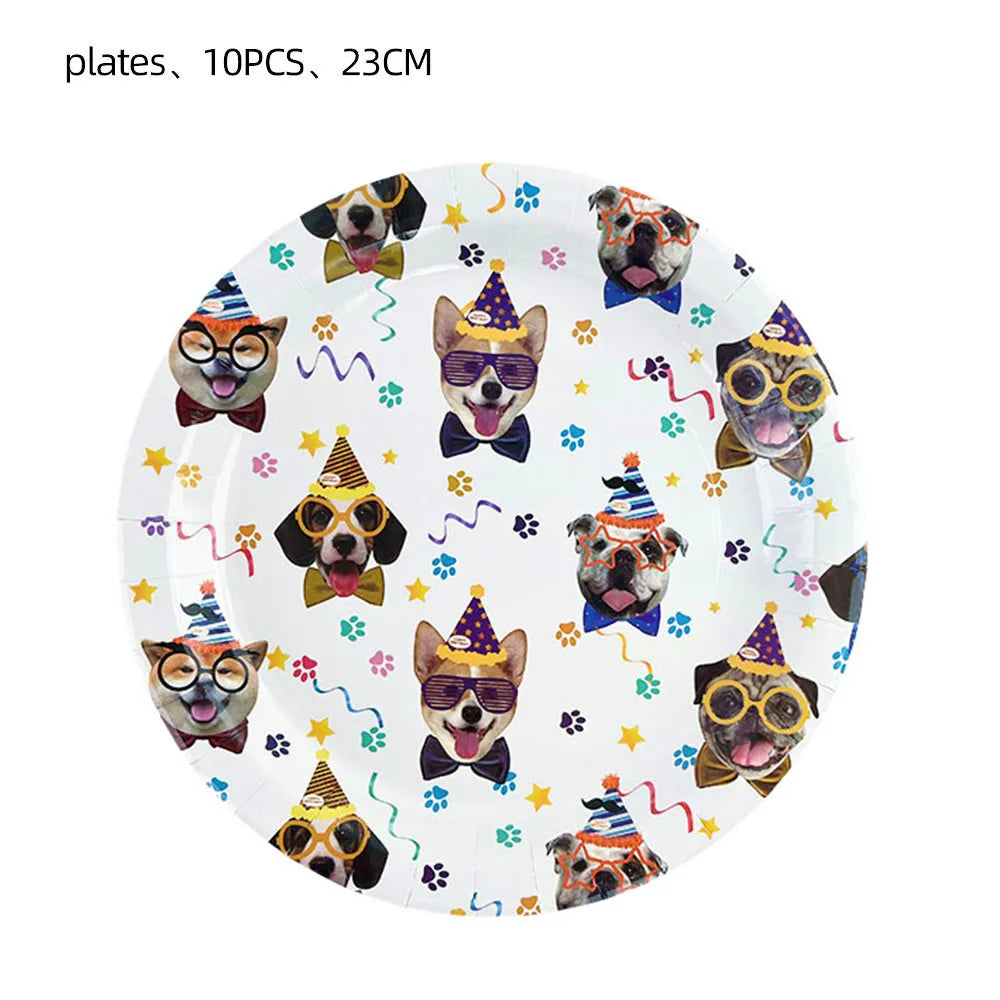 Dog Party Decoration Pet Party Tableware Plate Cup Napkin Tablecloth Birthday Party Banner - Big Tim's Magic Emporium