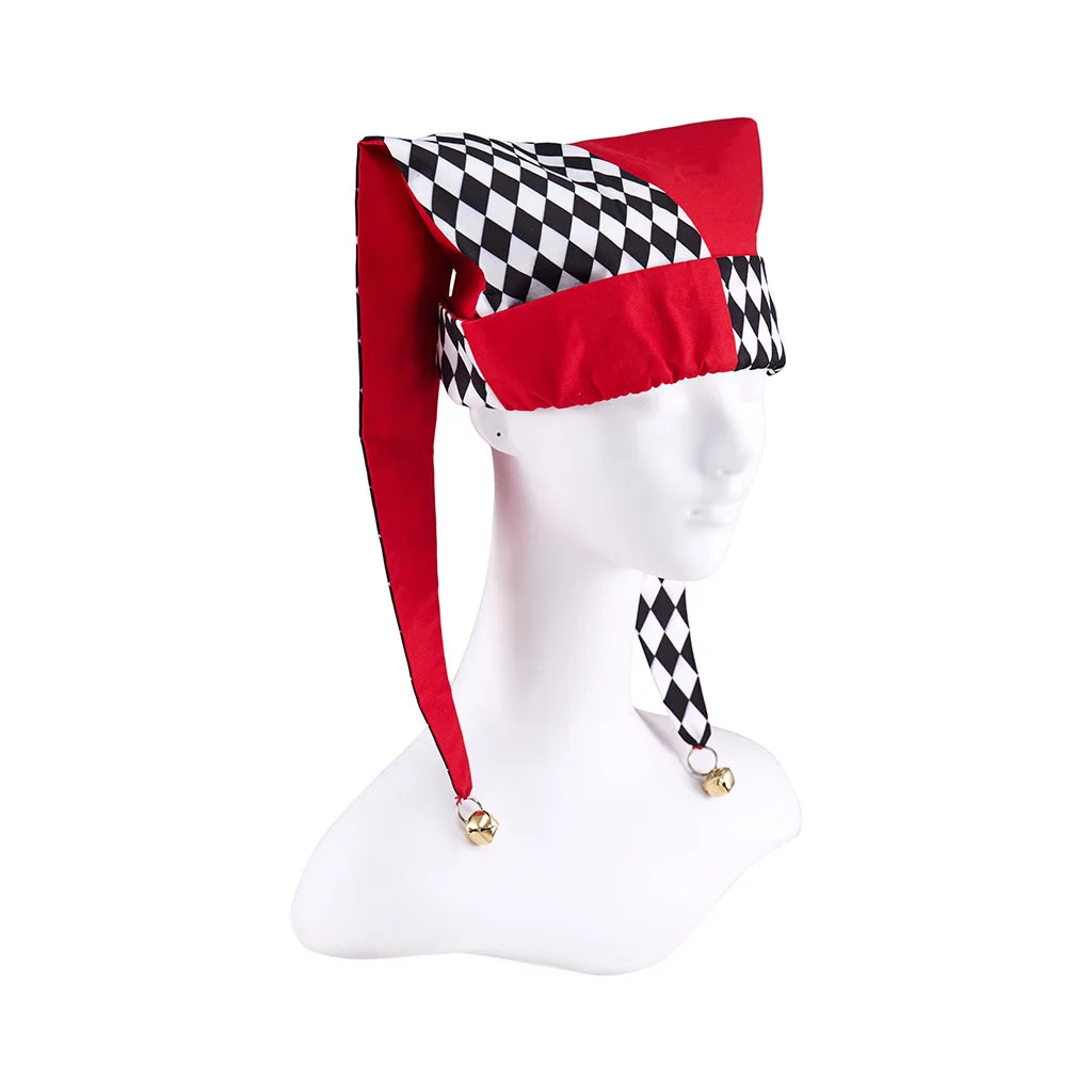 Jester Costume Hat Women Harlequin Jester Halloween Party Fancy Chessboard Lattice Jester Cap With Gold Bells Headpiece - Big Tim's Magic Emporium