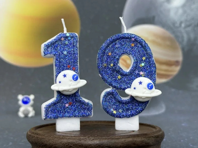Boys Birthday Number Candle Cake Topper Blue Planetary Universe Children Baby Party One Year Old Dessert Decor Baking Supplies