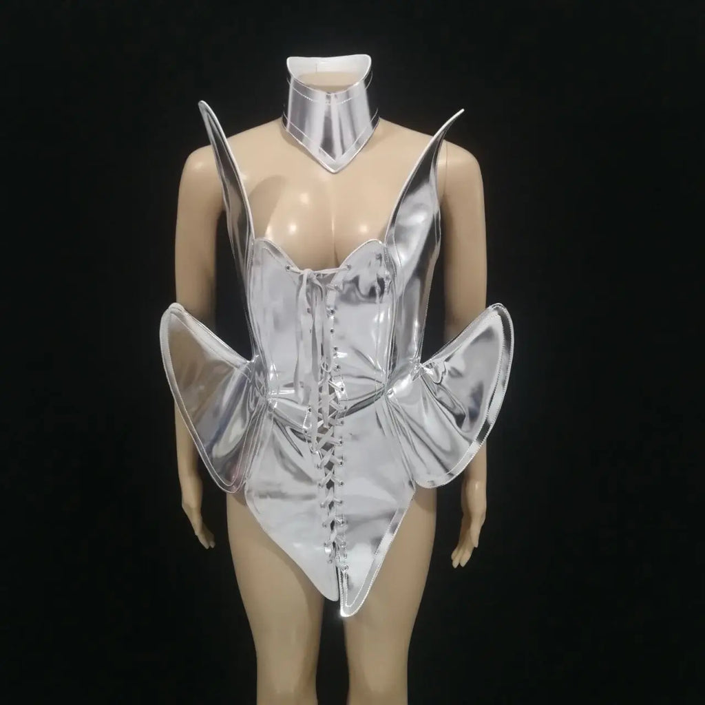 Laser Stage Costume Nightclub DJ Singer Future Technology Performance Clothes Leather Irregular Bodysuit Dress Show Rave Outfits
