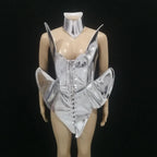 Laser Stage Costume Nightclub DJ Singer Future Technology Performance Clothes Leather Irregular Bodysuit Dress Show Rave Outfits